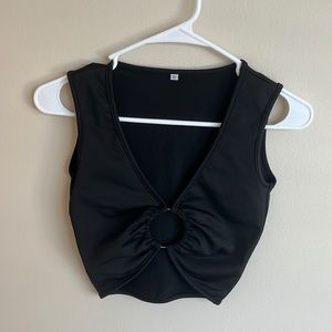 Black crop top with silver ring